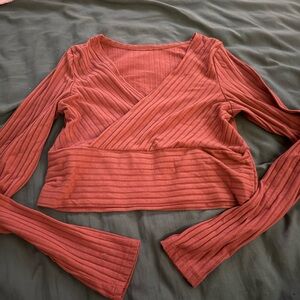 T.J.Maxx Pink Ribbed Wrap Crop Top